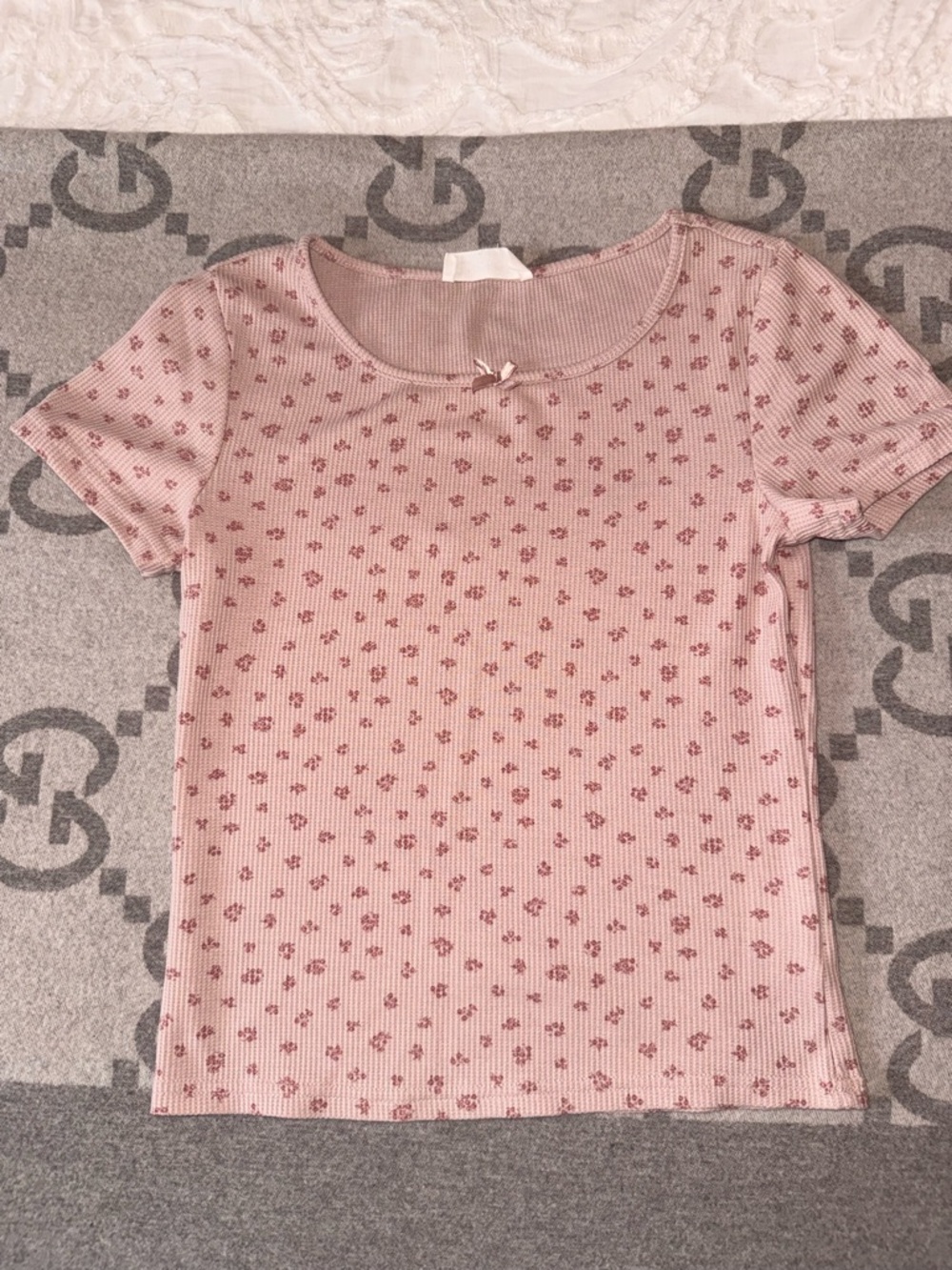 Pink Rose Dusty Pink Floral Ribbed Short Sleeve Tee